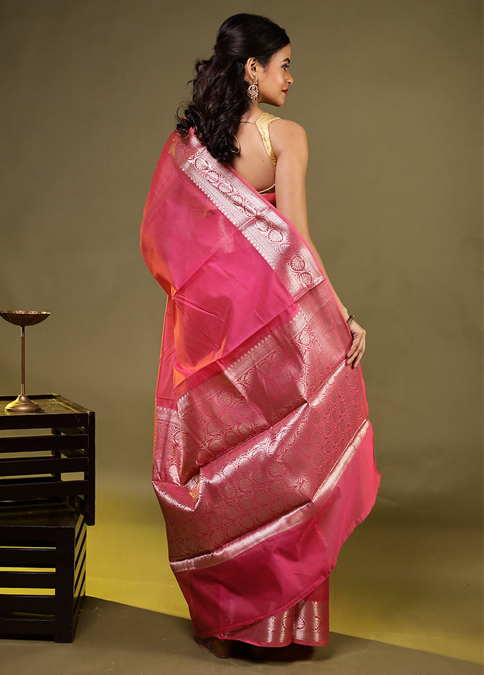 Pink Kora Silk Saree With Blouse Piece