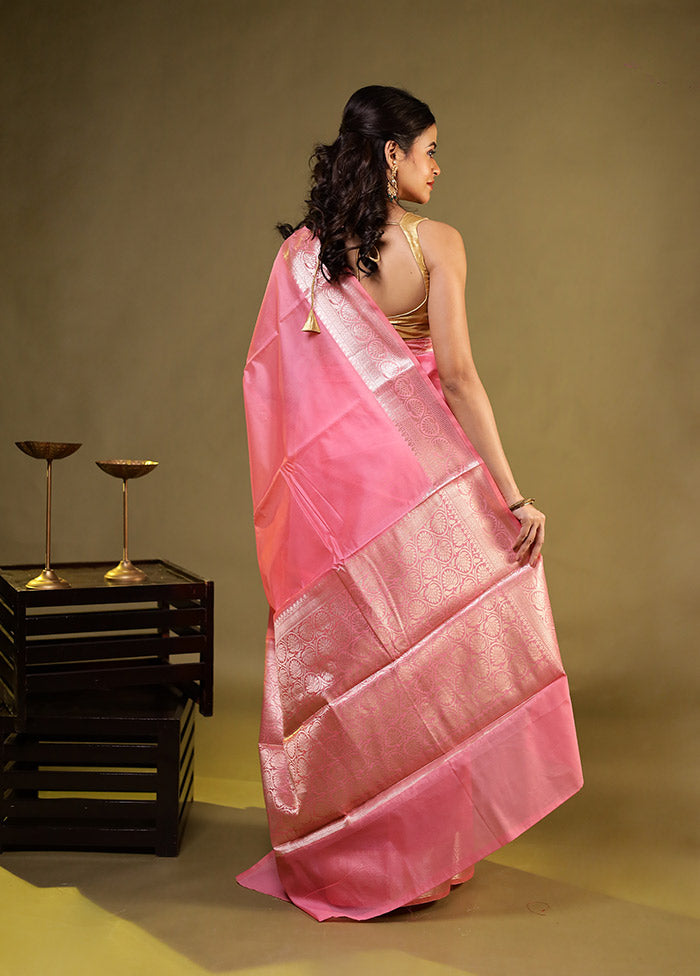 Pink Kora Silk Saree With Blouse Piece