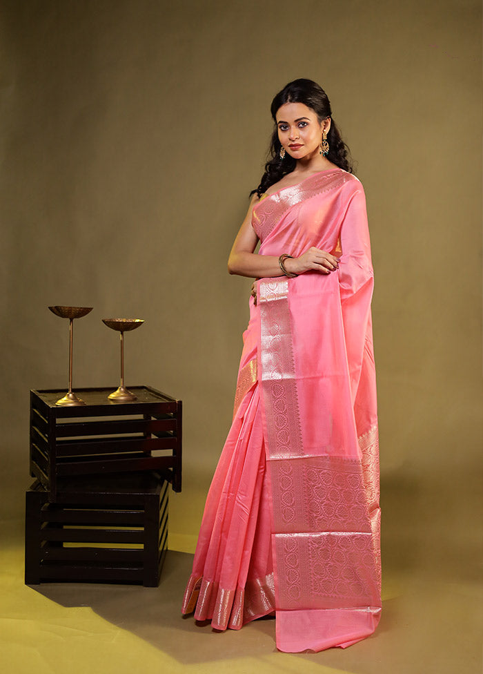 Pink Kora Silk Saree With Blouse Piece