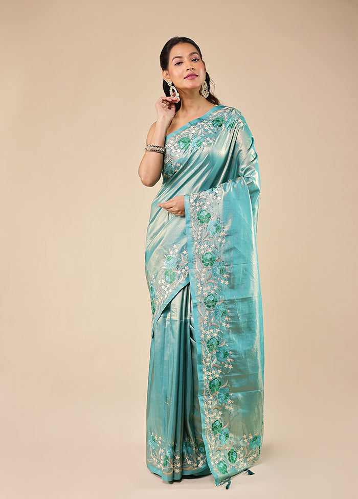 Green Tissue Silk Saree With Blouse Piece