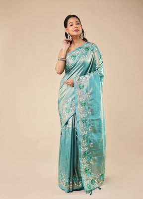 Green Tissue Silk Saree With Blouse Piece