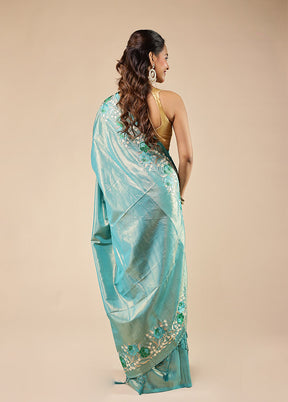 Green Tissue Silk Saree With Blouse Piece