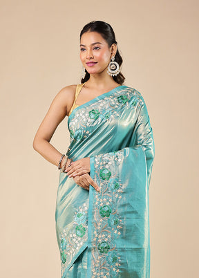 Green Tissue Silk Saree With Blouse Piece