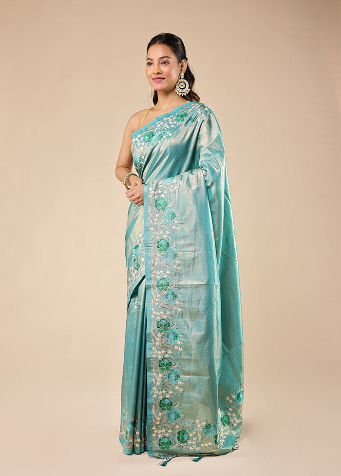 Green Tissue Silk Saree With Blouse Piece