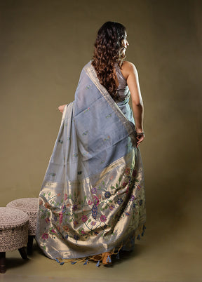 Blue Linen Silk Saree With Blouse Piece