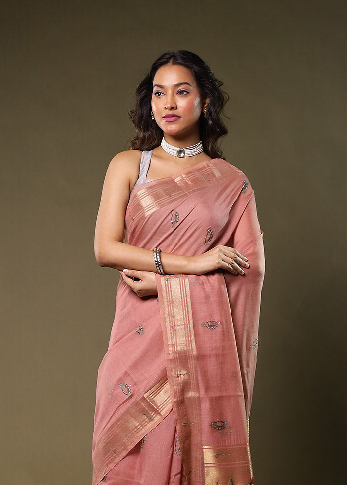 Pink Linen Silk Saree With Blouse Piece