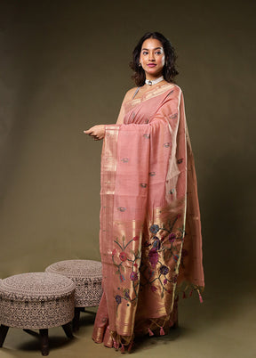 Pink Linen Silk Saree With Blouse Piece