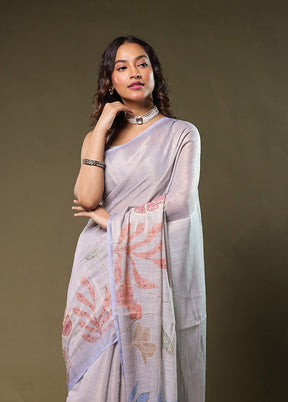Blue Linen Silk Saree With Blouse Piece