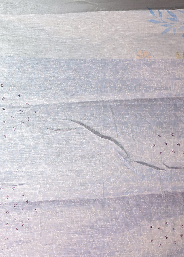 Blue Linen Silk Saree With Blouse Piece