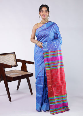 Blue Kalakshetra Pure Silk Saree With Blouse Piece