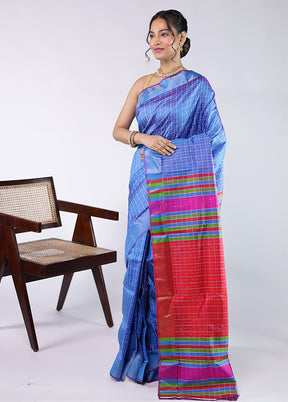 Blue Kalakethra Pure Silk Saree With Blouse Piece