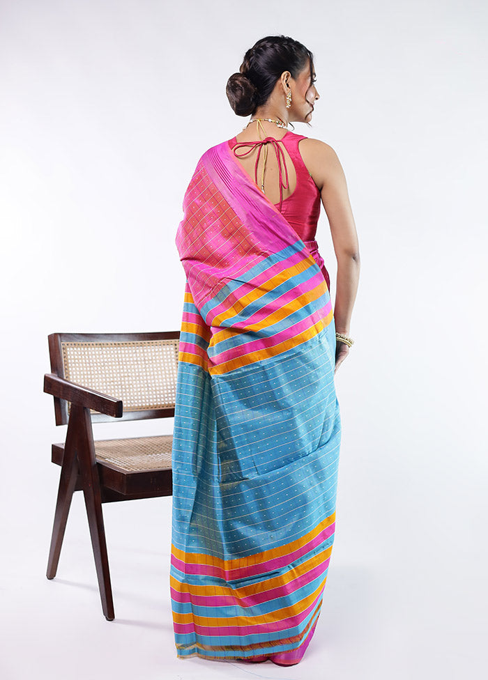 Pink kalakshetra Pure Silk Saree With Blouse Piece