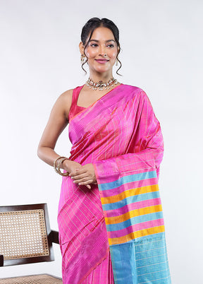 Pink Kalakethra Pure Silk Saree With Blouse Piece
