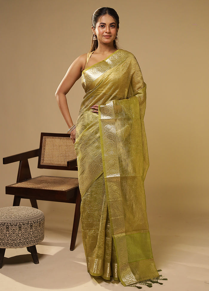 Green Tissue Silk Saree With Blouse Piece