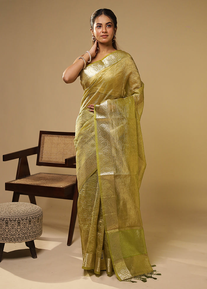 Green Tissue Silk Saree With Blouse Piece