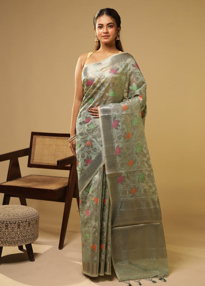 Green Tissue Silk Saree With Blouse Piece