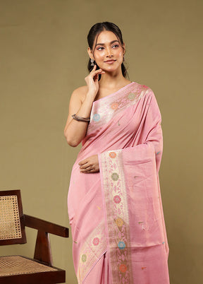 Pink Handloom Dupion Pure Silk Saree With Blouse Piece