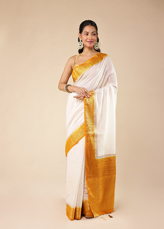 White Dupion Silk Saree With Blouse Piece