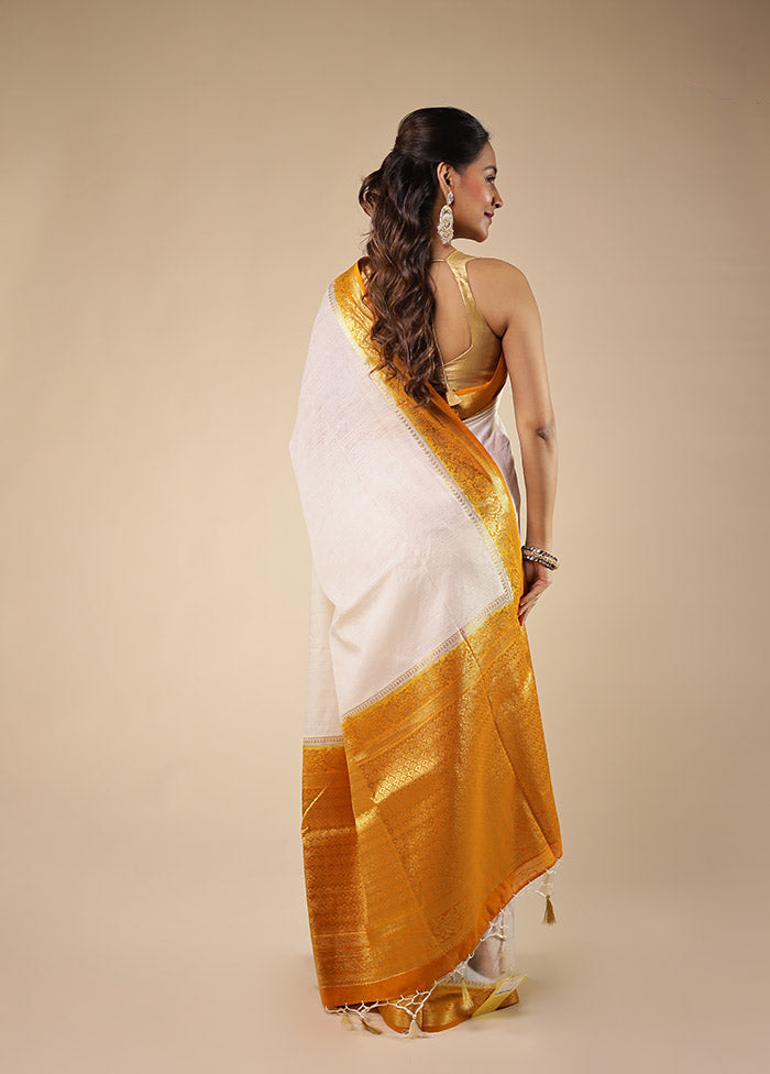 White Dupion Silk Saree With Blouse Piece
