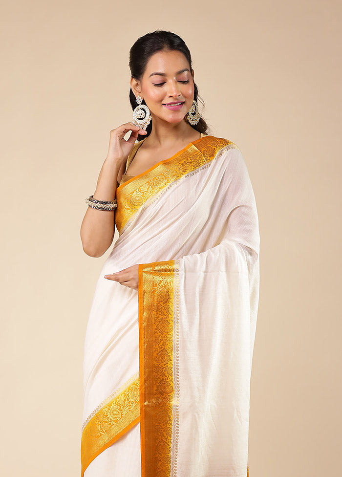 White Dupion Silk Saree With Blouse Piece