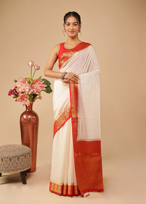 White Dupion Silk Saree With Blouse Piece