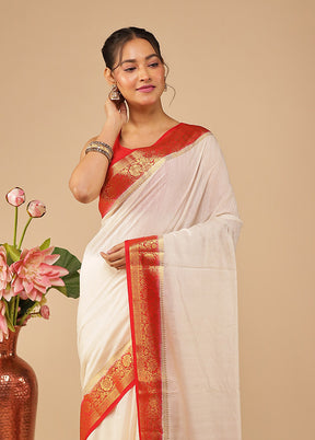 White Dupion Silk Saree With Blouse Piece