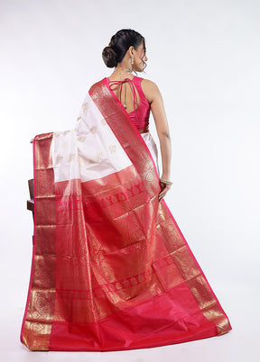 White Kanjivaram Silk Saree With Blouse Piece