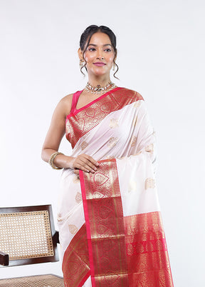 White Kanjivaram Silk Saree With Blouse Piece