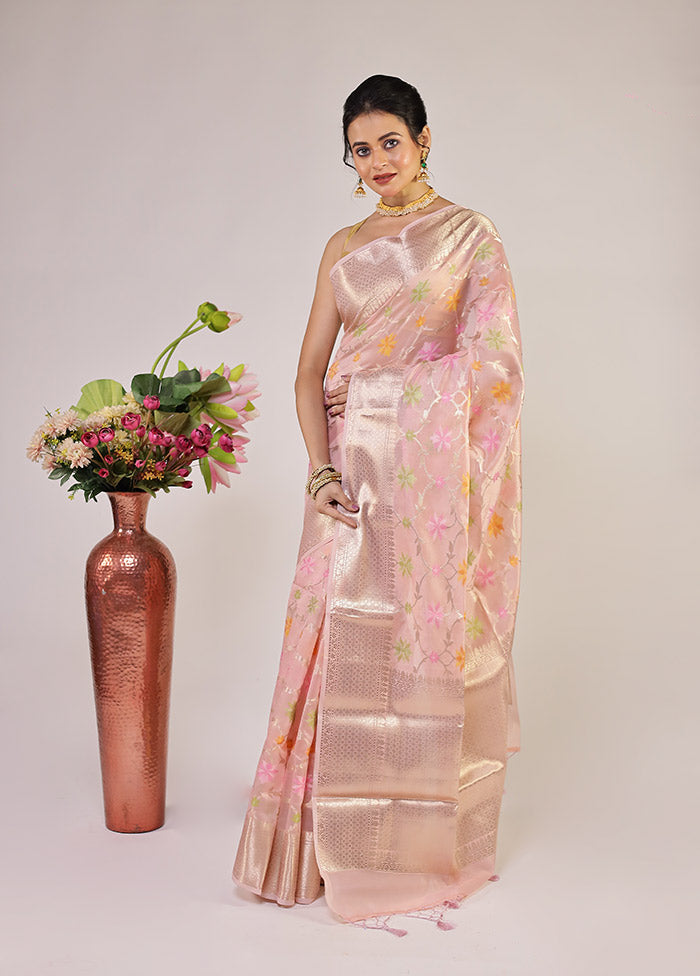Pink Kora Silk Saree With Blouse Piece