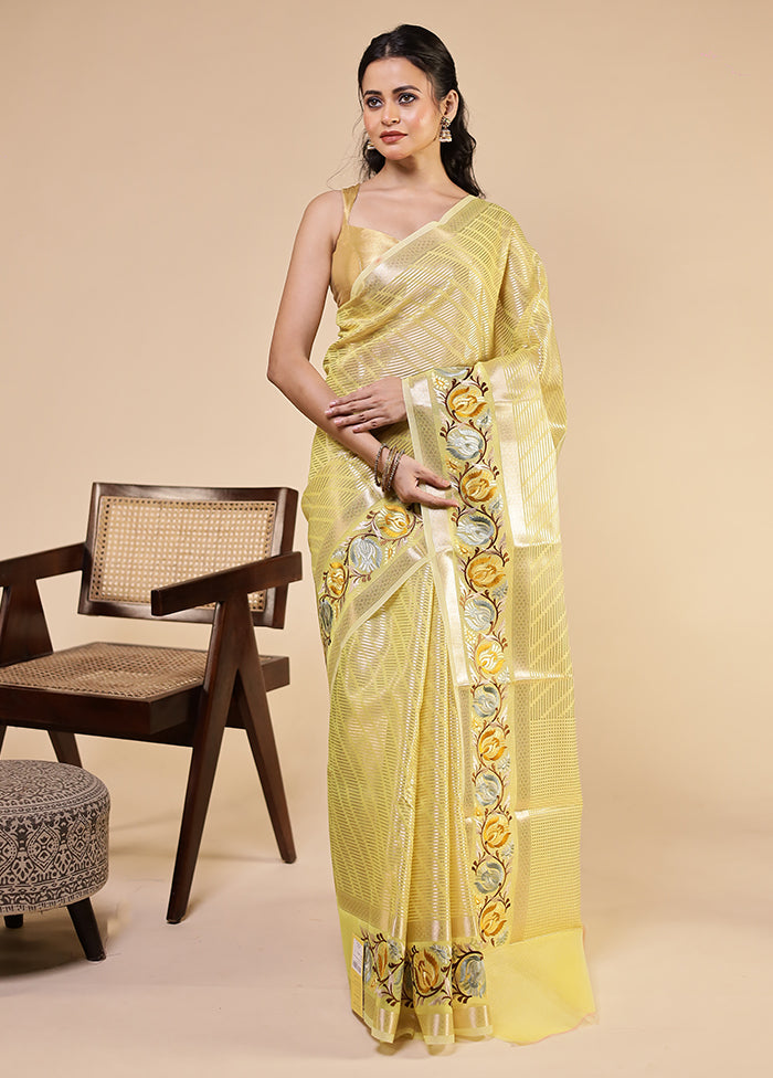 Yellow Tissue Silk Saree With Blouse Piece