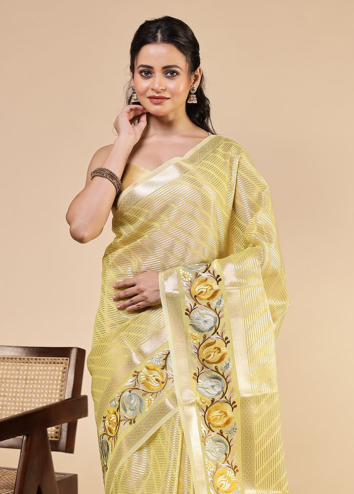 Yellow Tissue Silk Saree With Blouse Piece