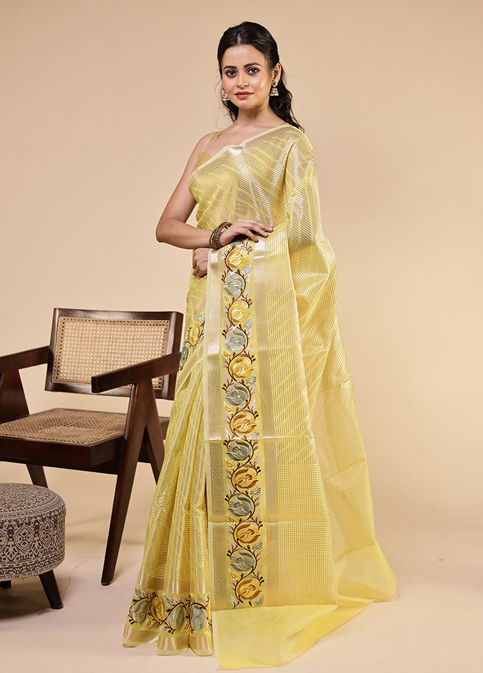 Yellow Tissue Silk Saree With Blouse Piece
