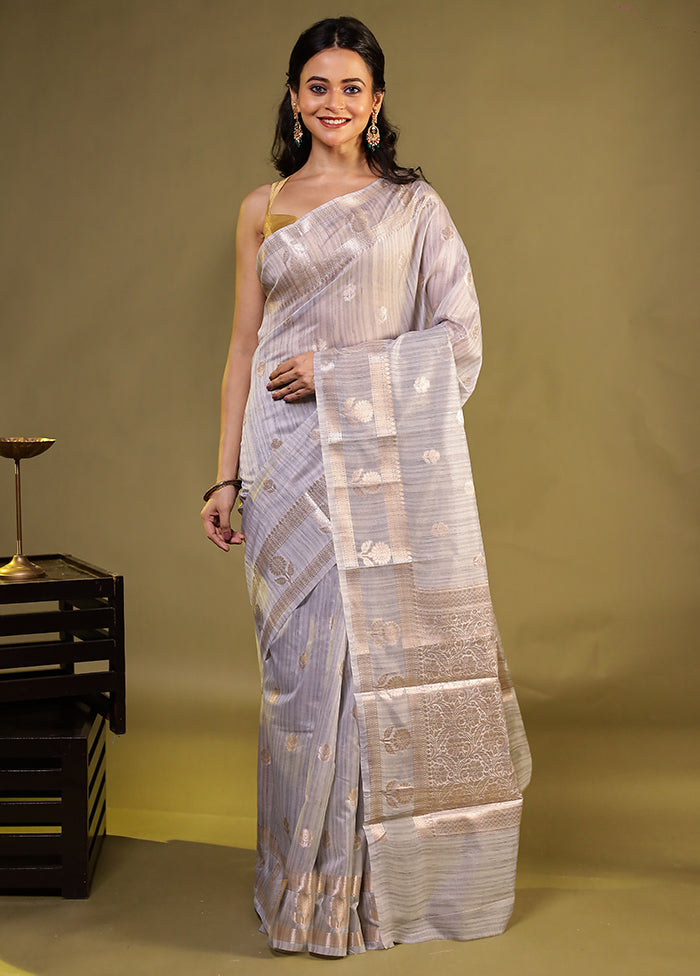 Cream Kora Silk Saree With Blouse Piece