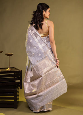 Cream Kora Silk Saree With Blouse Piece