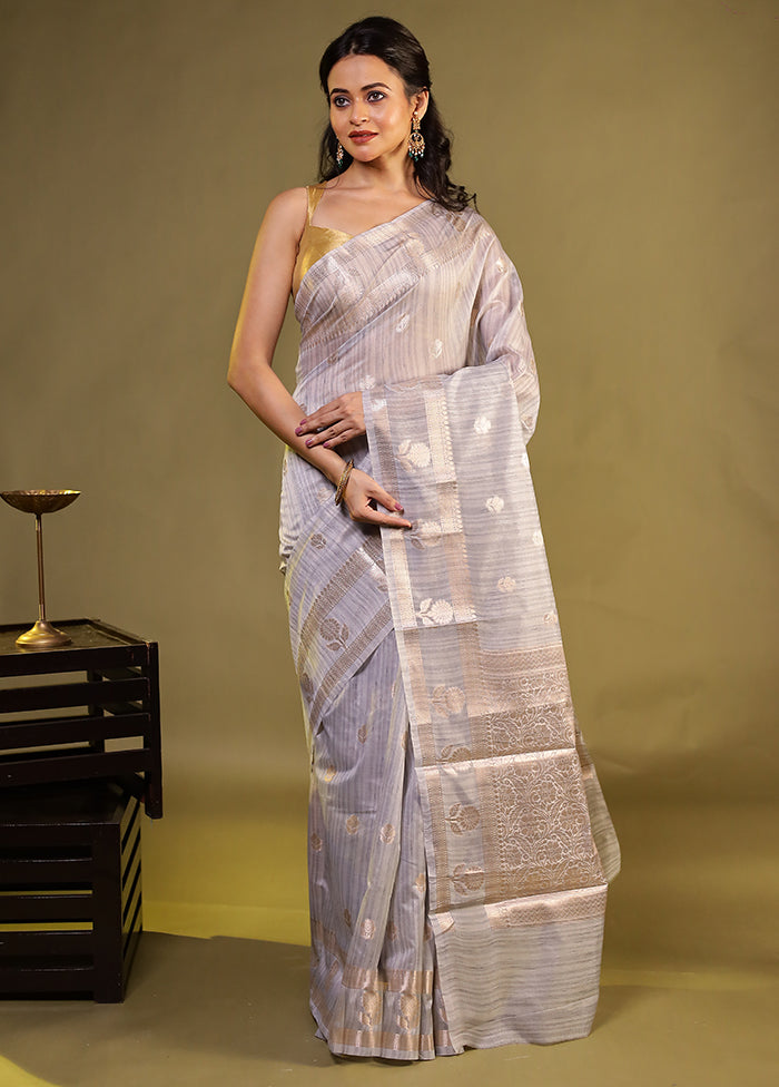 Cream Kora Silk Saree With Blouse Piece