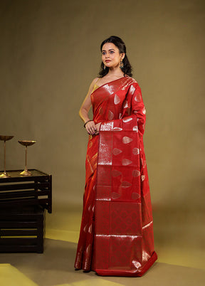 Red Kora Silk Saree With Blouse Piece