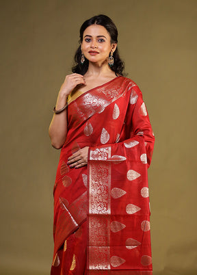 Red Kora Silk Saree With Blouse Piece