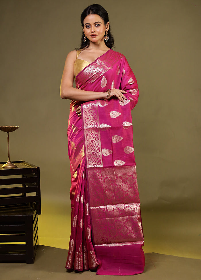 Pink Kora Silk Saree With Blouse Piece