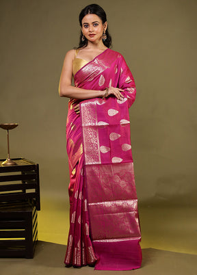 Pink Kora Silk Saree With Blouse Piece