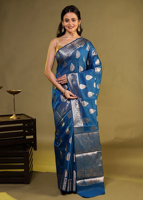 Blue Kora Silk Saree With Blouse Piece