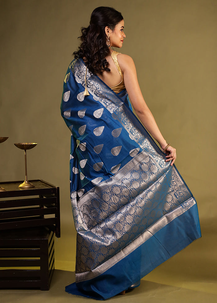 Blue Kora Silk Saree With Blouse Piece