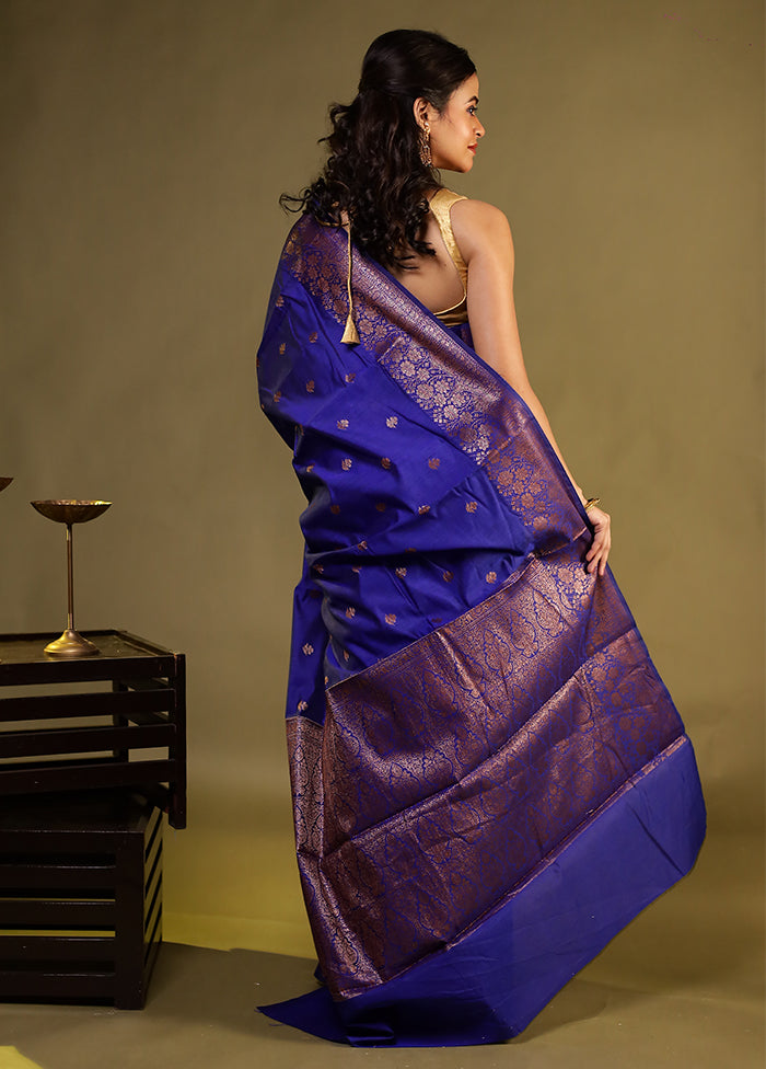 Blue Kora Silk Saree With Blouse Piece