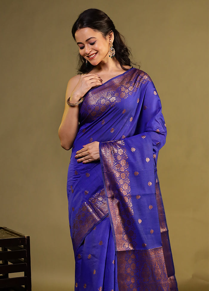 Blue Kora Silk Saree With Blouse Piece