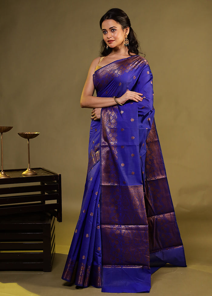 Blue Kora Silk Saree With Blouse Piece