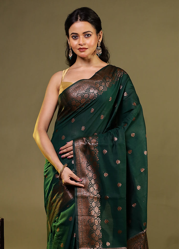 Green Kora Silk Saree With Blouse Piece