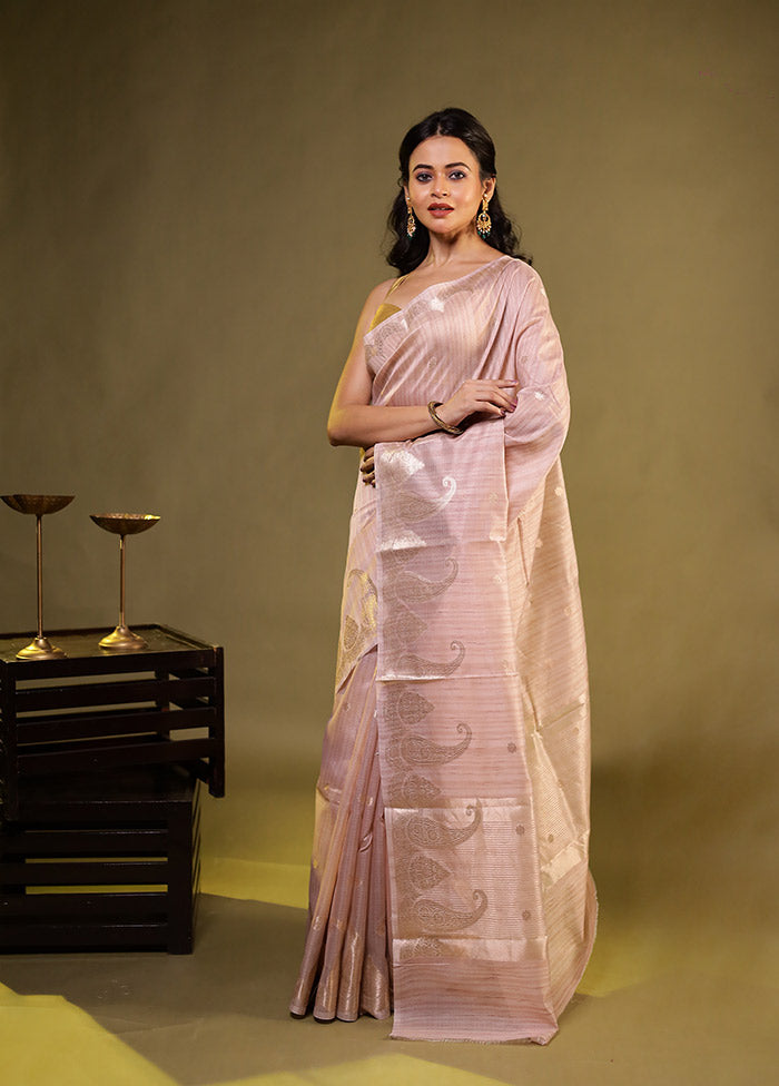 Cream Kora Silk Saree With Blouse Piece