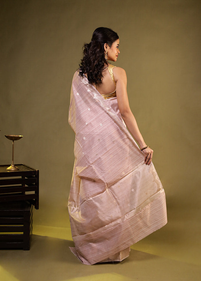 Cream Kora Silk Saree With Blouse Piece