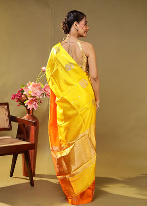 Yellow Handloom Dupion Pure Silk Saree With Blouse Piece