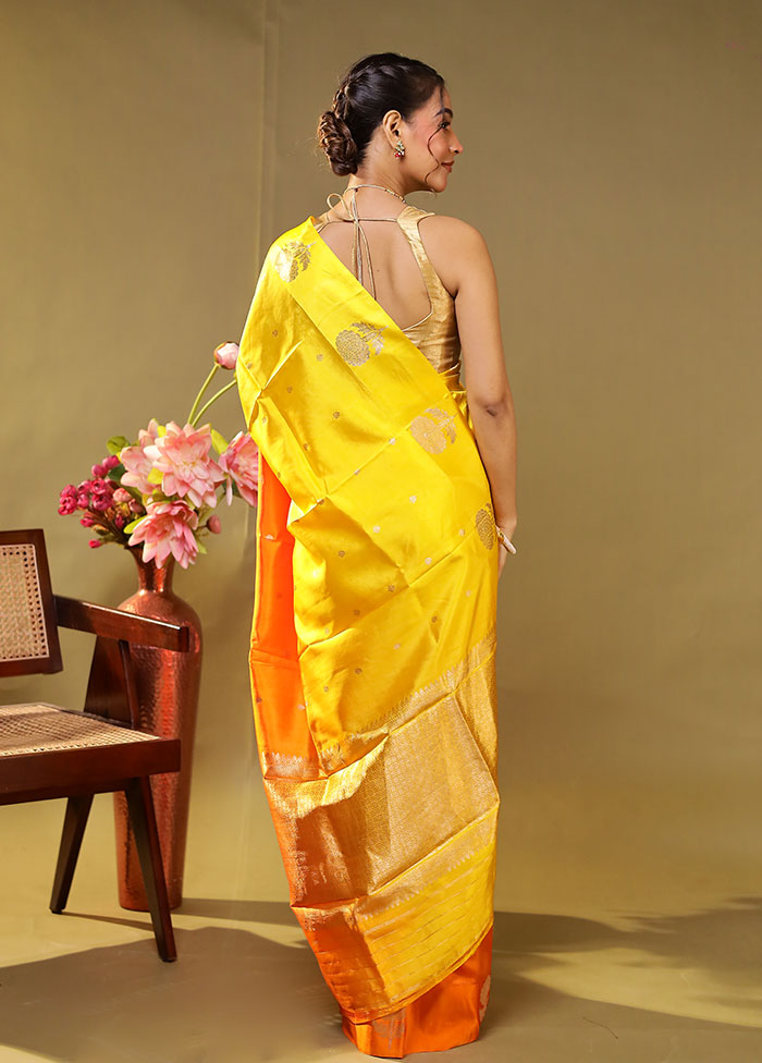 Yellow Handloom Dupion Pure Silk Saree With Blouse Piece