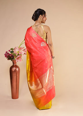 Pink Handloom Dupion Pure Silk Saree With Blouse Piece